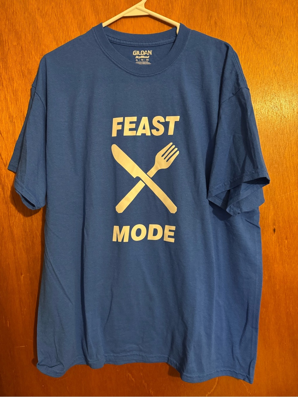 Gildan Blue 'Feast Mode' Graphic Tee with White Print